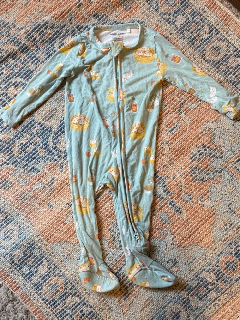 Angel Dear Mint Green Footed One-Piece with Snack & Animal Print